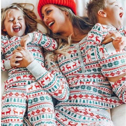 Christmas pajamas family matching two piece set with allover print