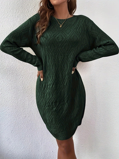 Sweater dress for women with crew neck and long sleeves, cable knit