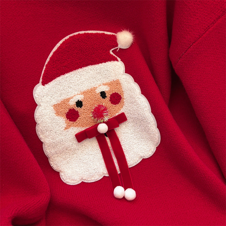 Womens Christmas sweater with Santa patch, crew neck and drop shoulder
