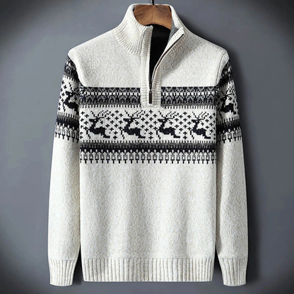 Ugly christmas sweater for men with quarter zip and reindeer pattern