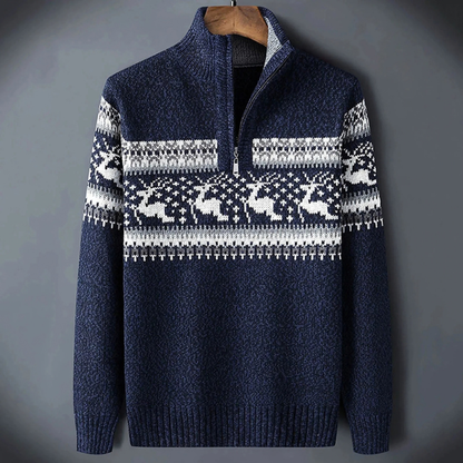 Ugly christmas sweater for men with quarter zip and reindeer pattern