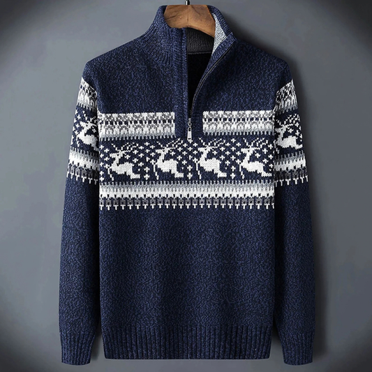 Ugly christmas sweater for men with quarter zip and reindeer pattern