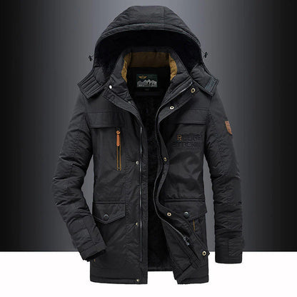 Hooded puffer jacket for men with zip up front and pockets