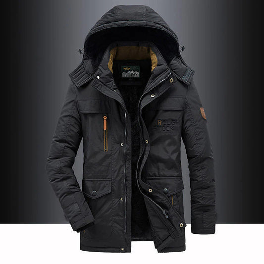 Hooded puffer jacket for men with zip up front and pockets