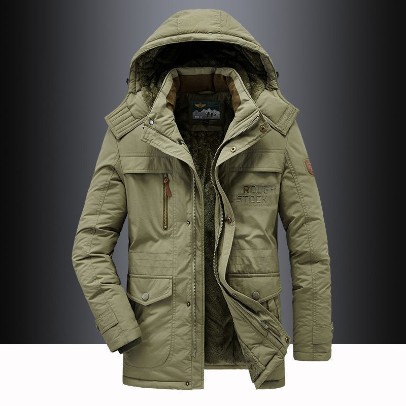 Hooded puffer jacket for men with zip up front and pockets