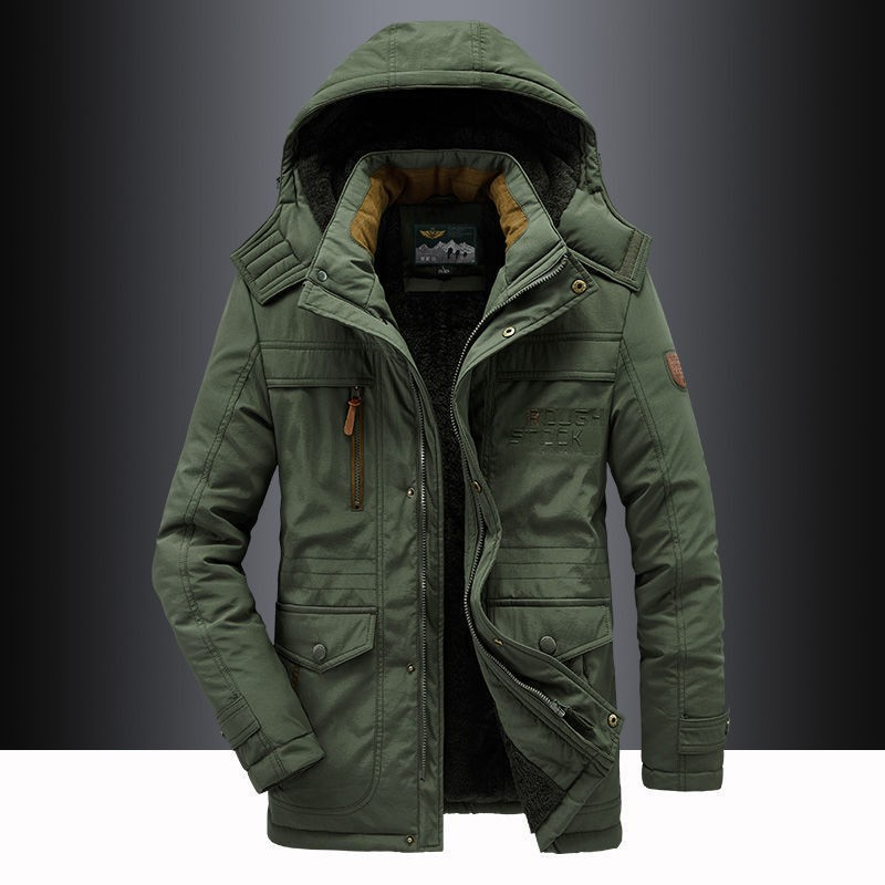 Hooded puffer jacket for men with zip up front and pockets