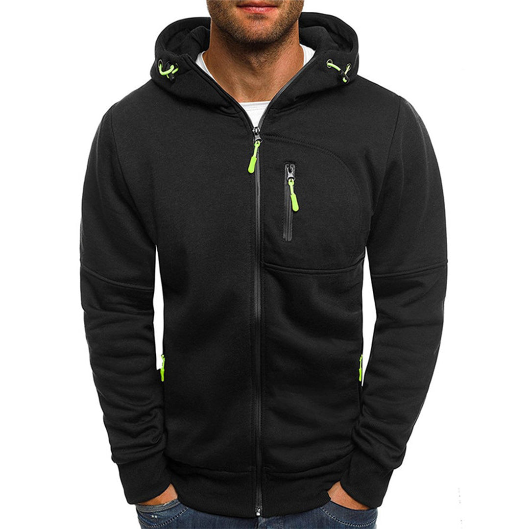 Mens hoodies with zip up front and hood, zip pockets for men