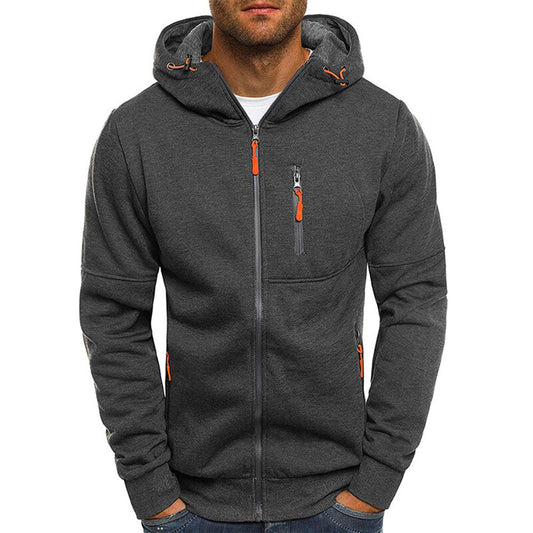 Mens hoodies with zip up front and hood, zip pockets for men