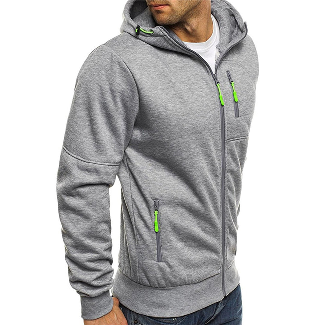 Mens hoodies with zip up front and hood, zip pockets for men