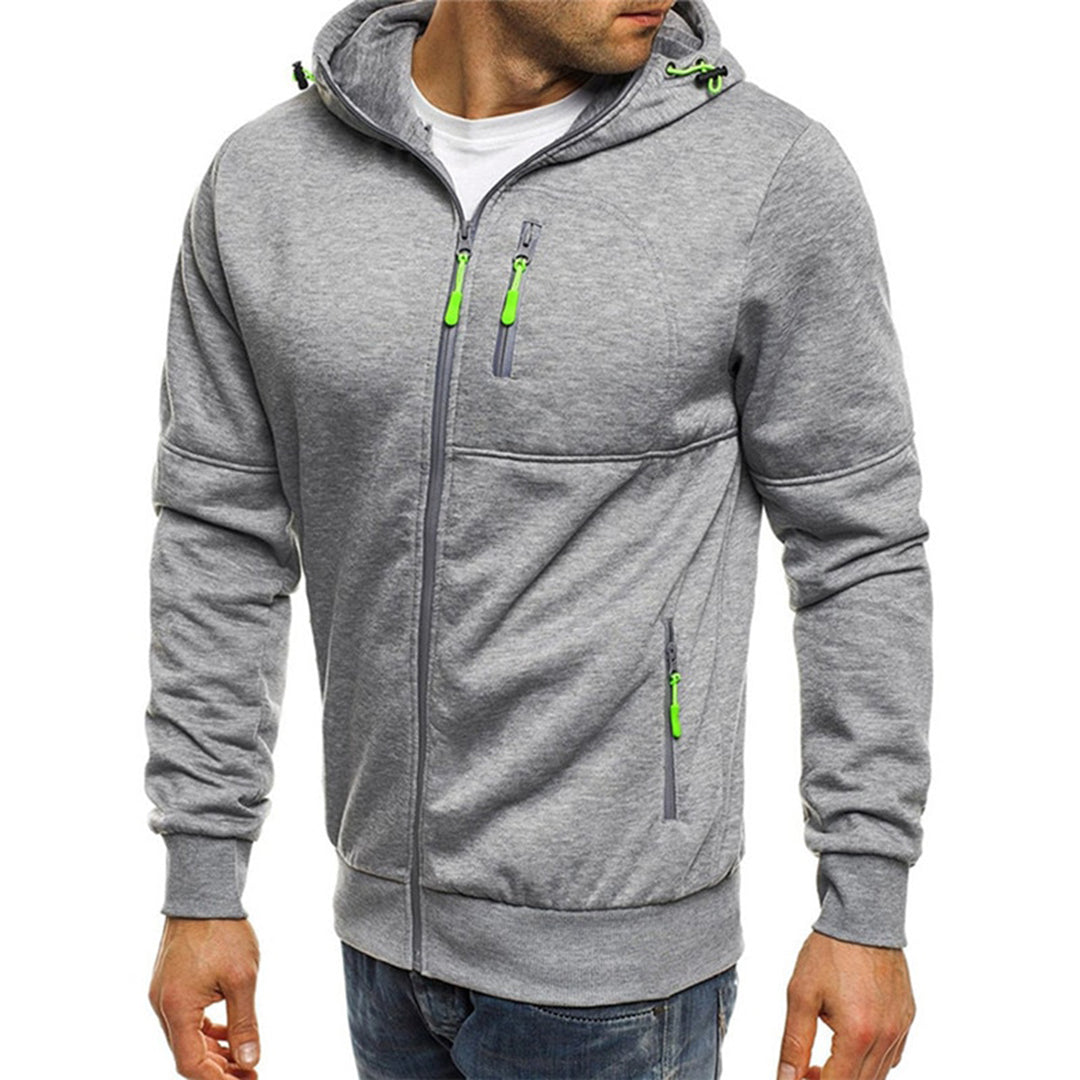 Mens hoodies with zip up front and hood, zip pockets for men