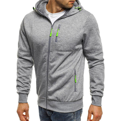 Mens hoodies with zip up front and hood, zip pockets for men