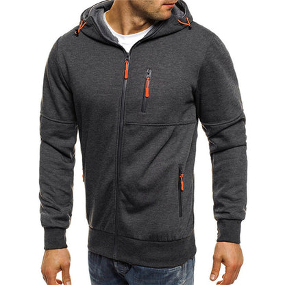 Mens hoodies with zip up front and hood, zip pockets for men