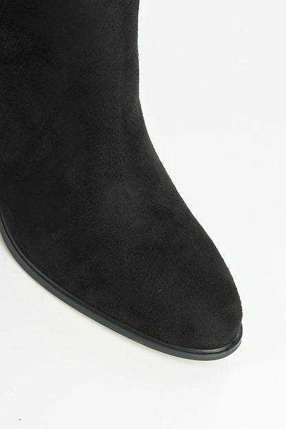 Knee high boots for women with block heel and rhinestone trim