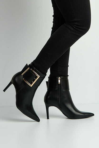 Pointed toe stiletto heel ankle boots with buckle for women