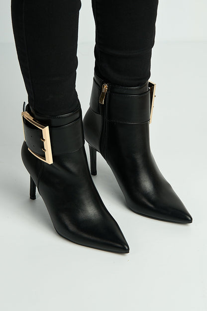 Pointed toe stiletto heel ankle boots with buckle for women