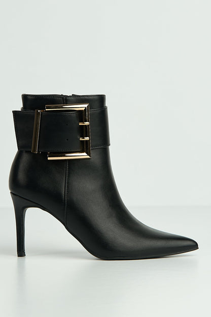 Pointed toe stiletto heel ankle boots with buckle for women