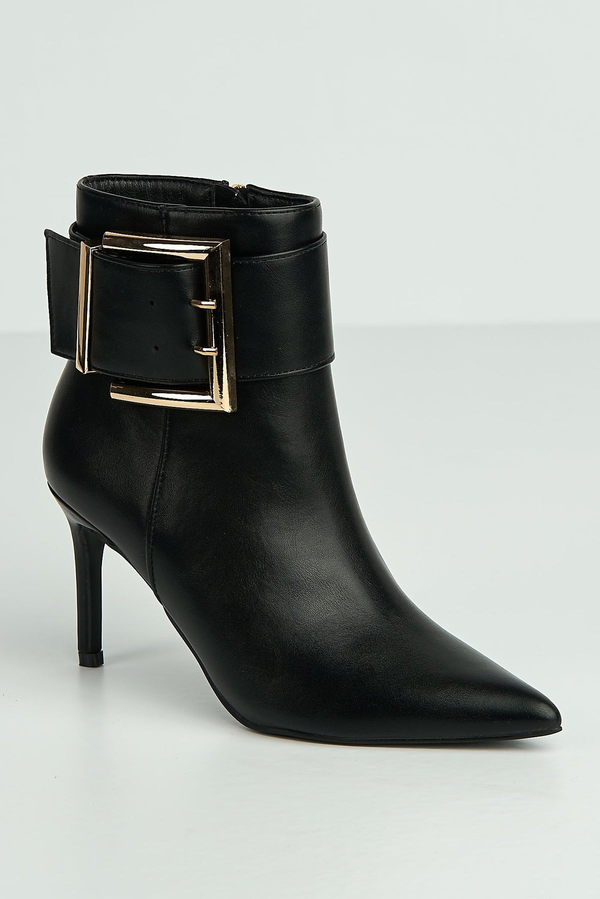Pointed toe stiletto heel ankle boots with buckle for women