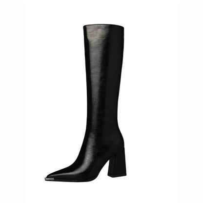 Knee high boots for women with pointed toe and block heel