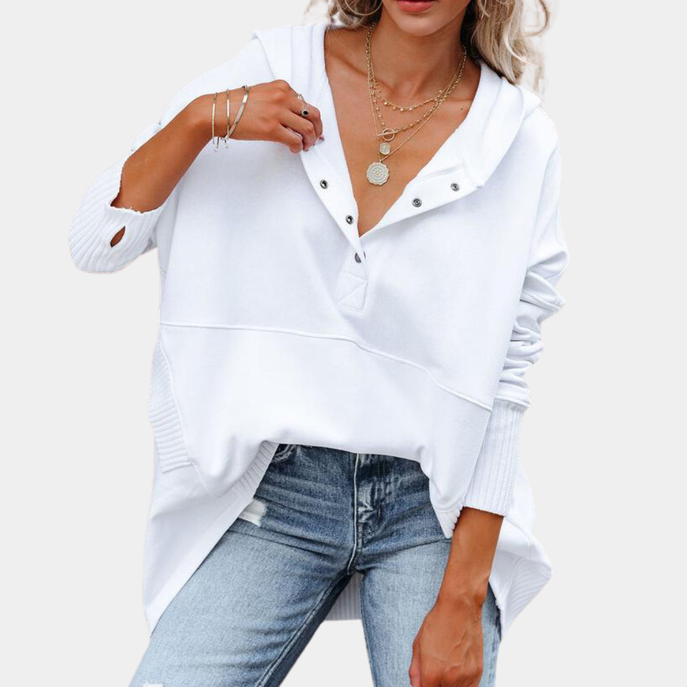Hoodies for women with half button placket and kangaroo pocket