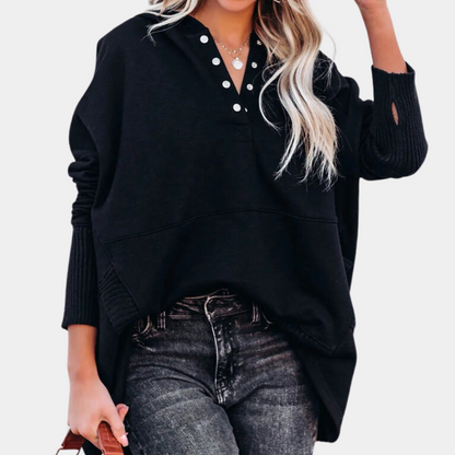 Hoodies for women with half button placket and kangaroo pocket
