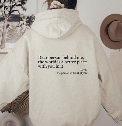 Hoodies for women with message print, kangaroo pocket and drawstring hood