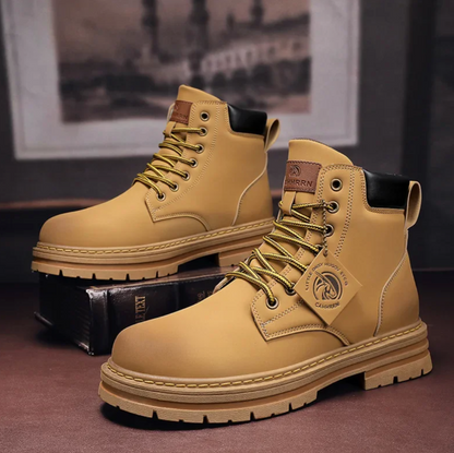 Men's boots with ankle high lace up front and chunky lug sole