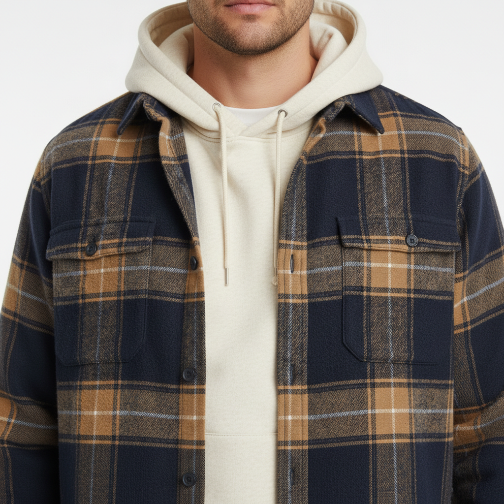 Flannel shirt for men with button down collar, chest pocket and tailored fit