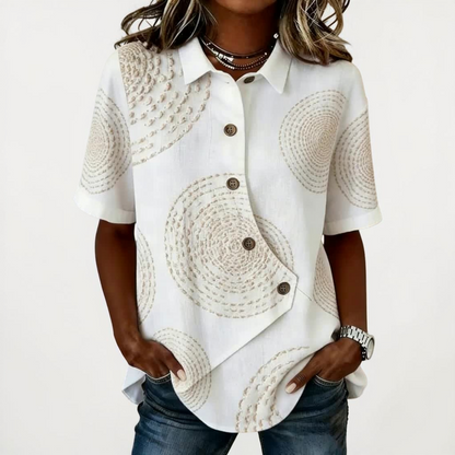 Short sleeve shirts for women with asymmetric button front