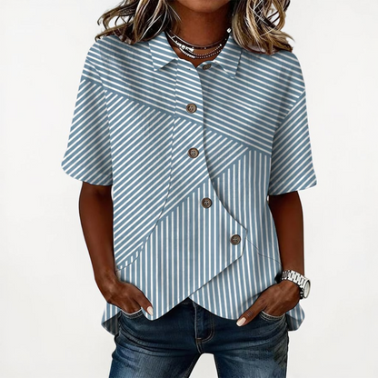 Short sleeve shirts for women with asymmetric button front