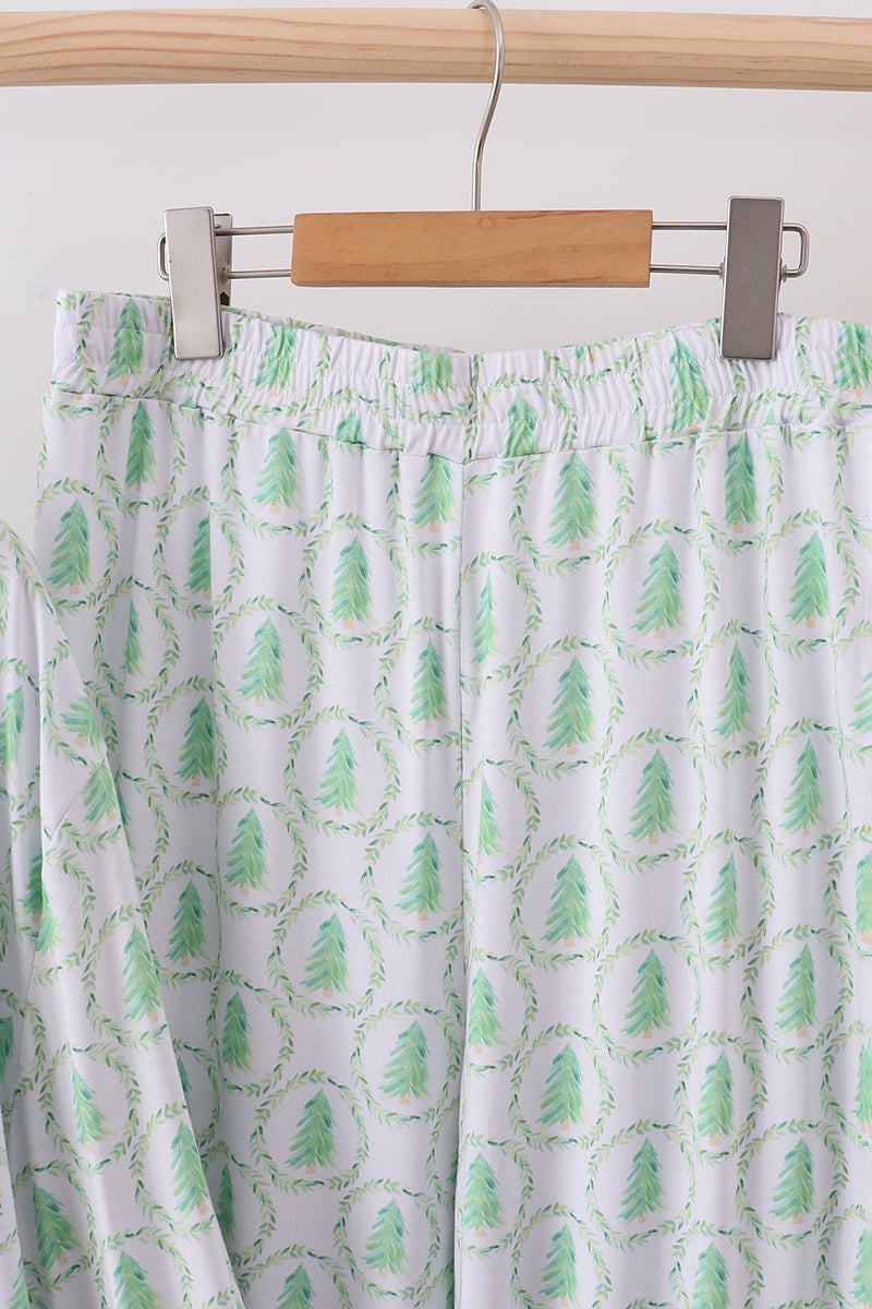 Christmas pajamas set for men with button down top and tree print