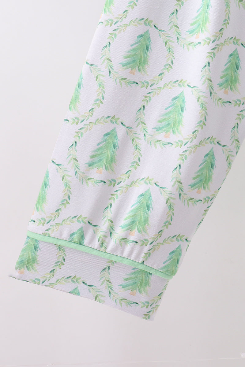 Christmas pajamas set for men with button down top and tree print