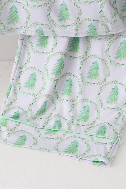 Christmas pajamas set for men with button down top and tree print