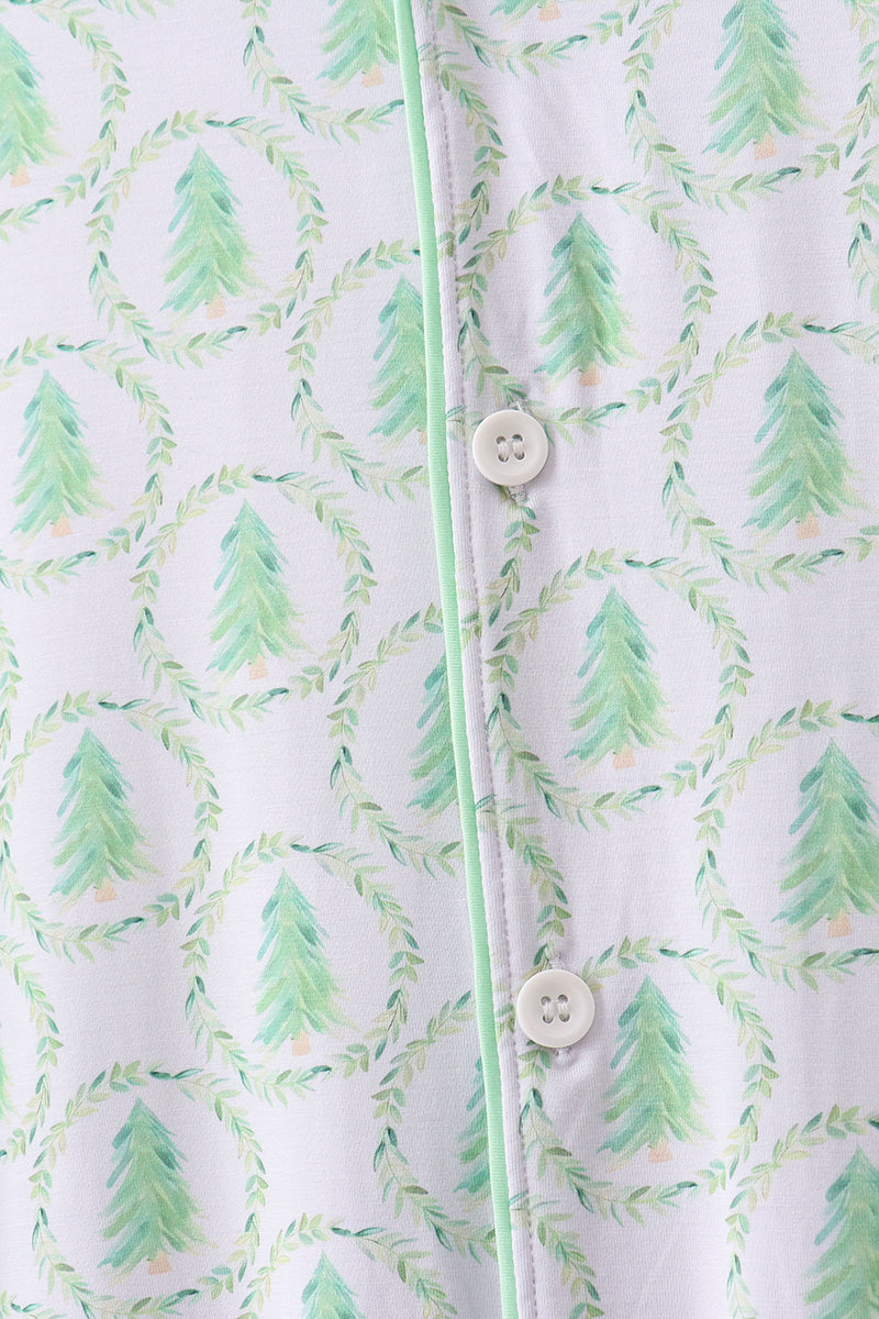 Christmas pajamas set for men with button down top and tree print