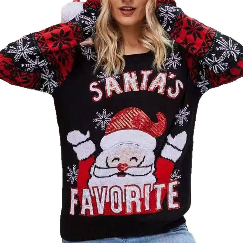 Womens christmas sweater with crew neck and long sleeve Santa design