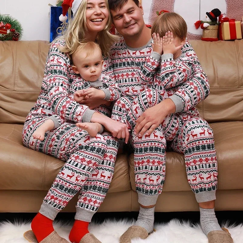 Christmas pajamas family matching two piece set with allover print
