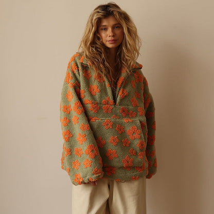 Hoodies for women, oversized half zip pullover with floral print