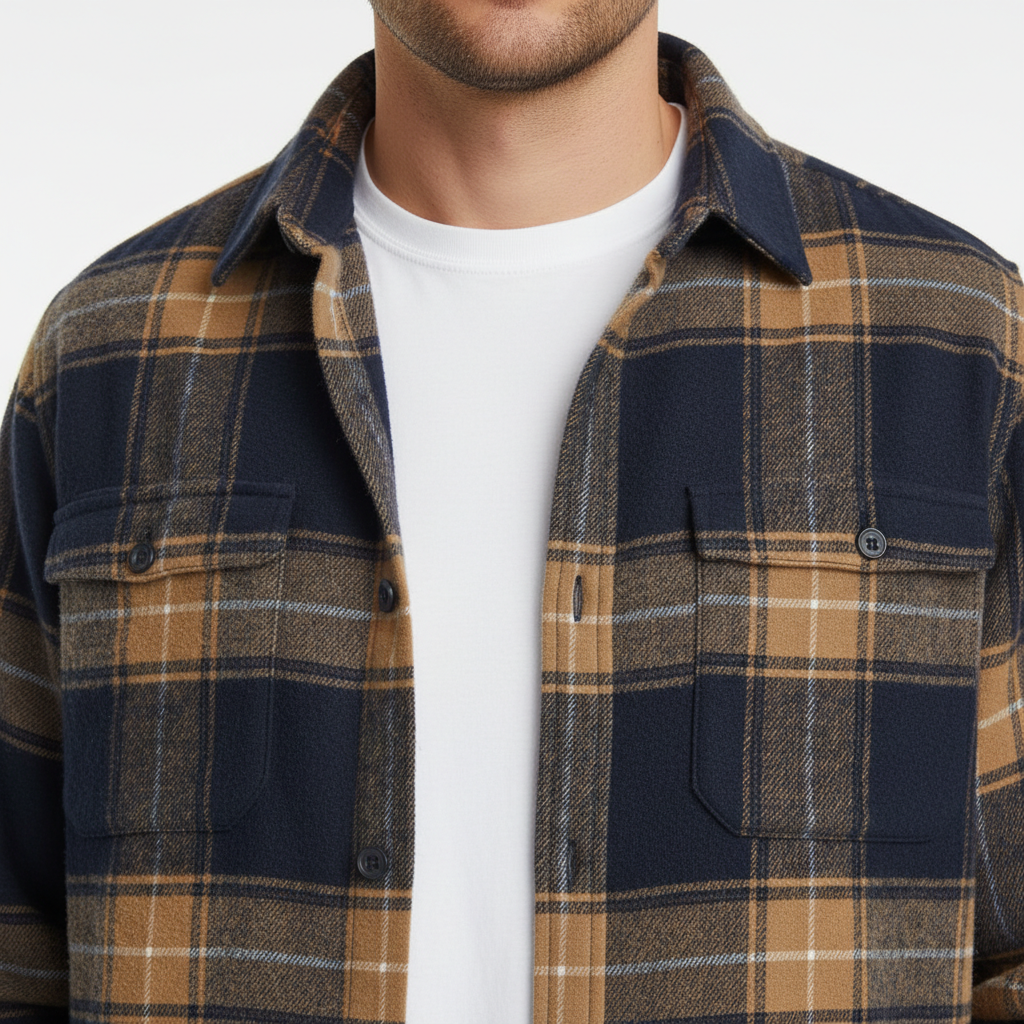 Flannel shirt for men with button down collar, chest pocket and tailored fit