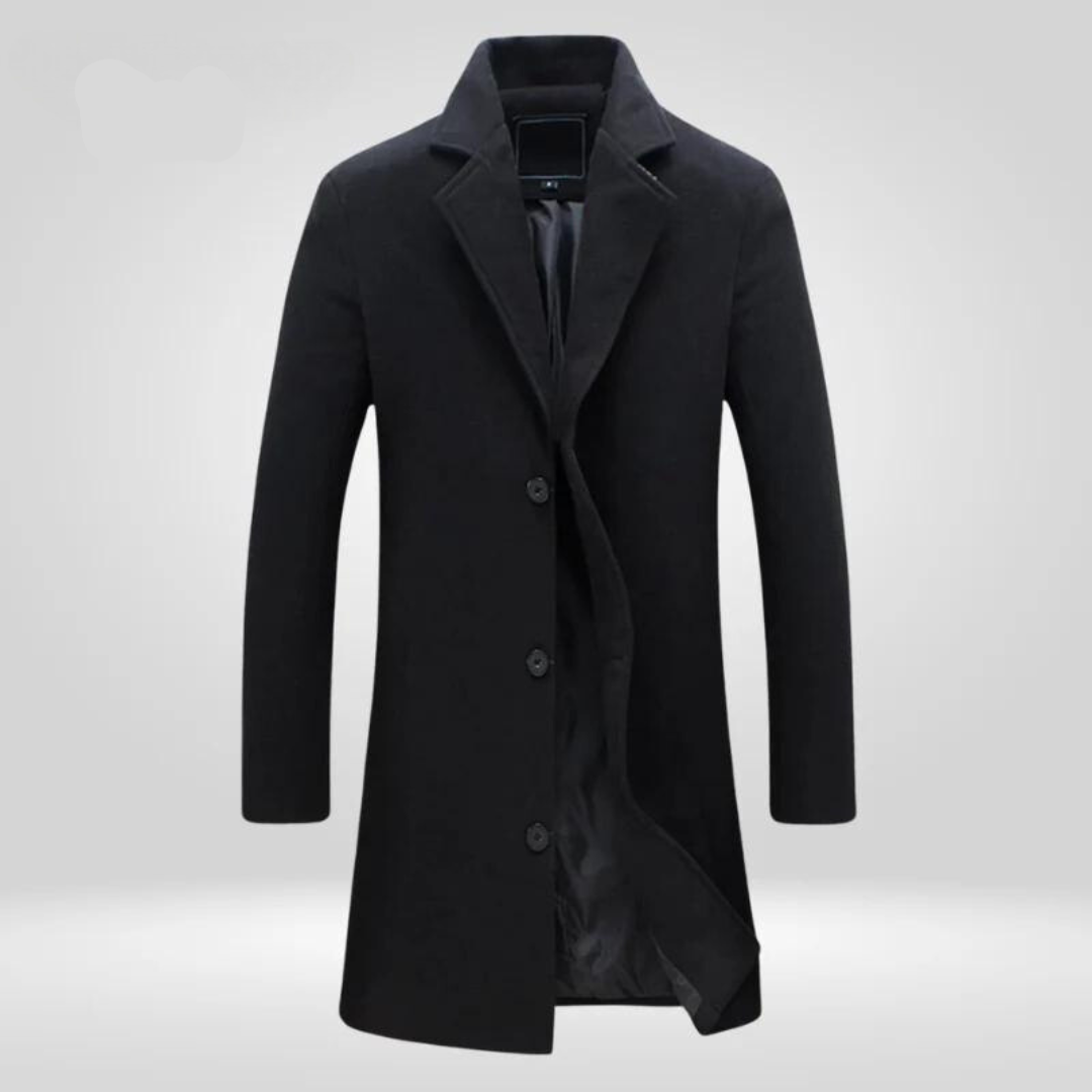 Single breasted long coat for men with notch lapels