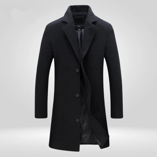 Single breasted long coat for men with notch lapels
