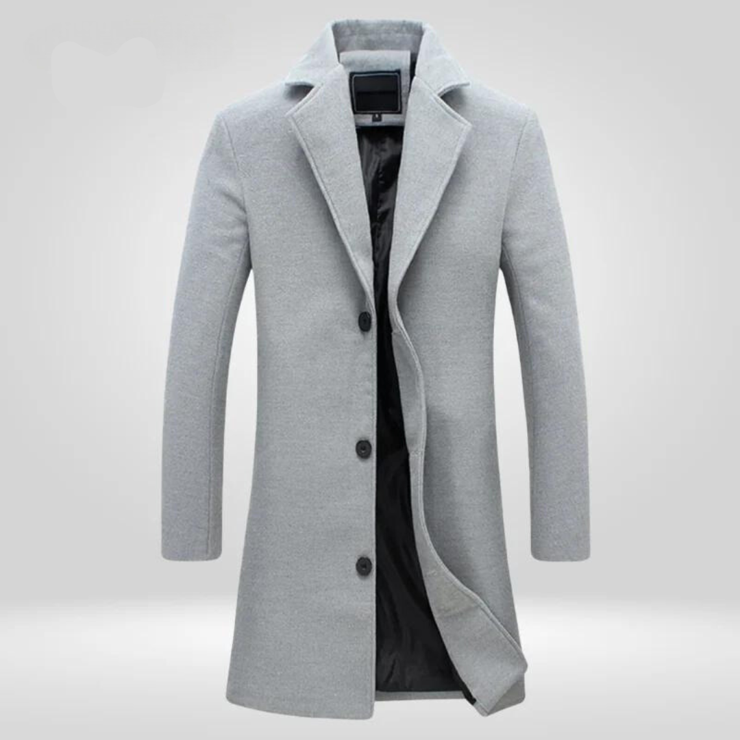 Single breasted long coat for men with notch lapels