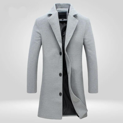 Single breasted long coat for men with notch lapels