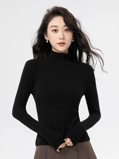 Women's sweaters, ribbed turtleneck with fleece lining and chain detail