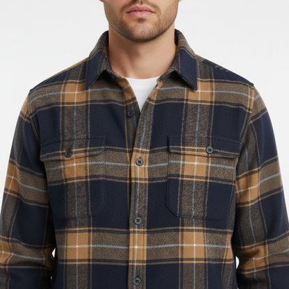 Flannel shirt for men with button down collar, chest pocket and tailored fit
