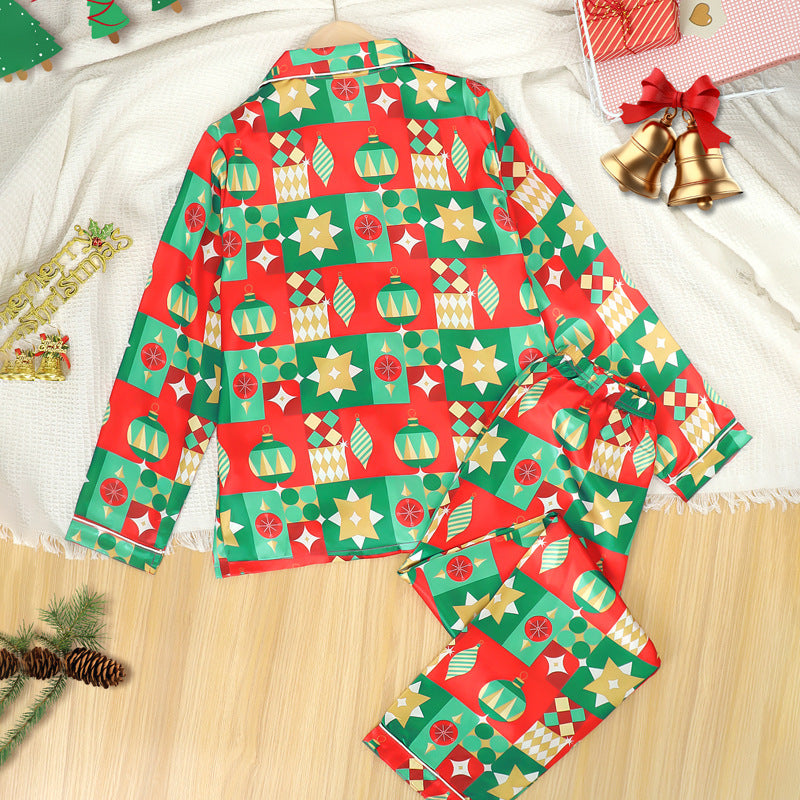 Christmas pajamas button down set with long sleeve top and pants