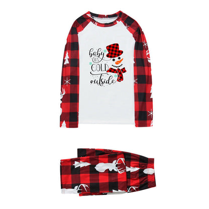 Christmas pajamas matching family set with snowman print and plaid pants