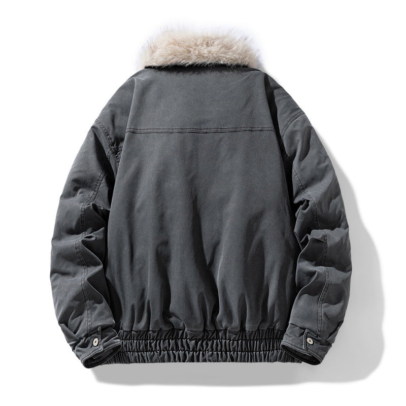 Men's puffer jacket with faux fur collar and zip pockets