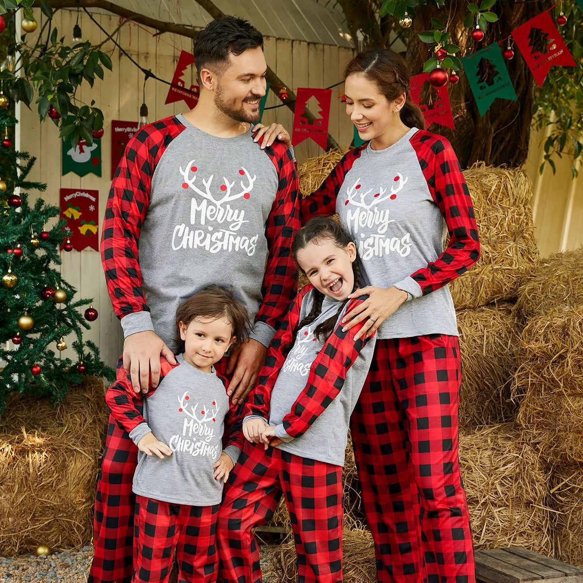 Christmas pajamas family matching set with plaid pants