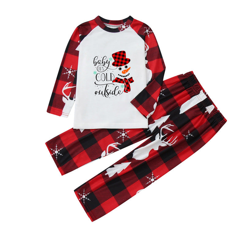 Christmas pajamas matching family set with snowman print and plaid pants