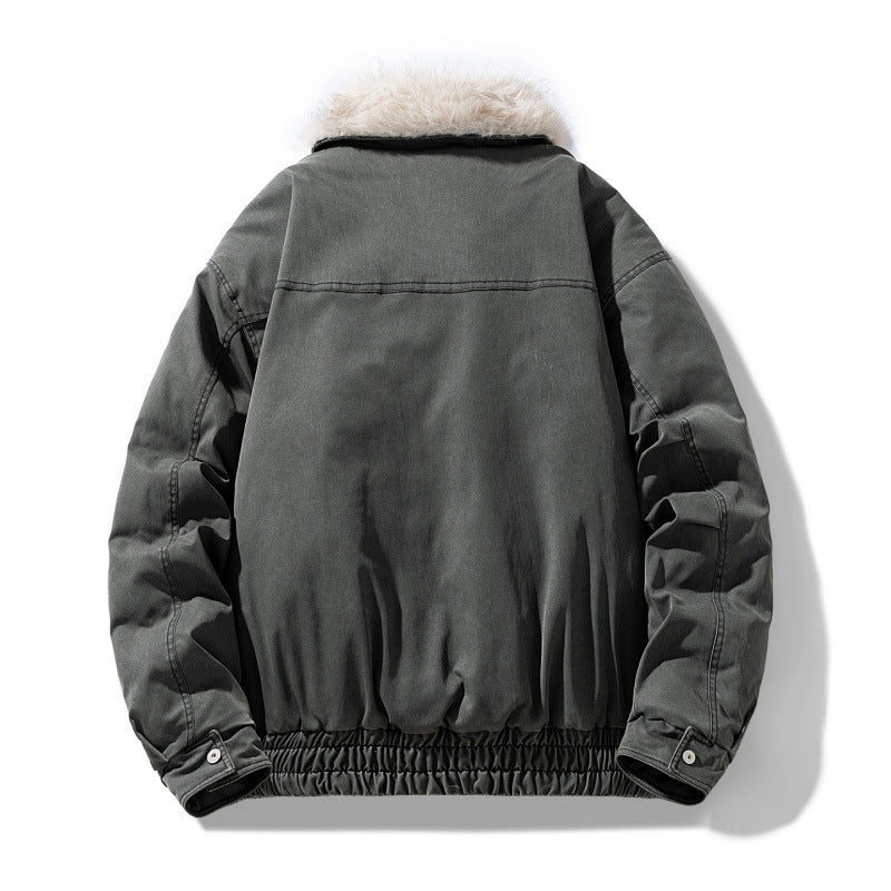 Men's puffer jacket with faux fur collar and zip pockets