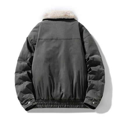 Men's puffer jacket with faux fur collar and zip pockets